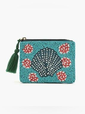 America & Beyond Beaded Shell Motif Zip Coin Pouch in Teal